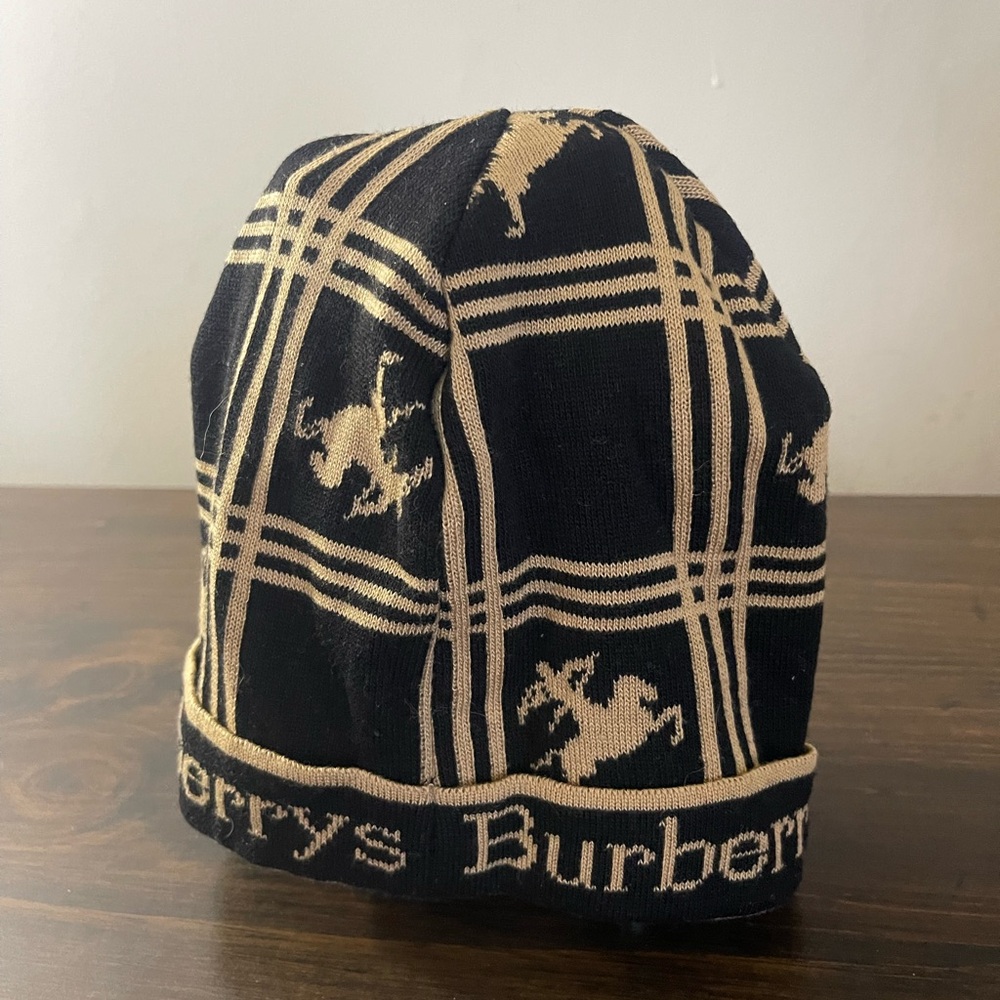 Burberry Black and Beige Check Beanie Vintage ! Rare ! - Picture 2 of 2